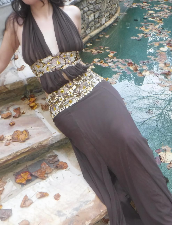 Vintage Mermaid  Appliques Brown Tulle Long Prom Dress Evening Dress DP1401