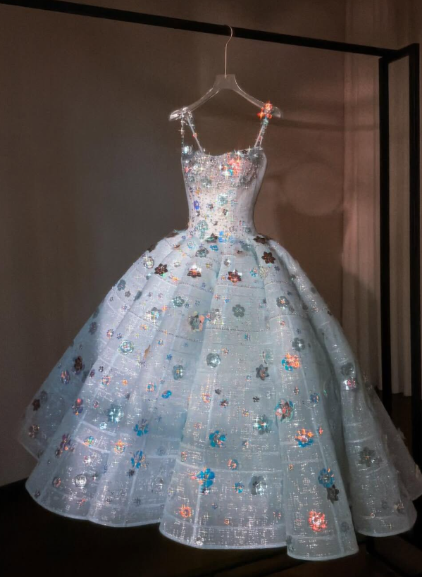 Dreamy Baby Blue Ball Gown Spaghetti Straps Exquisite Beaded Tulle Prom Dress Quinceanera Dress DP6607