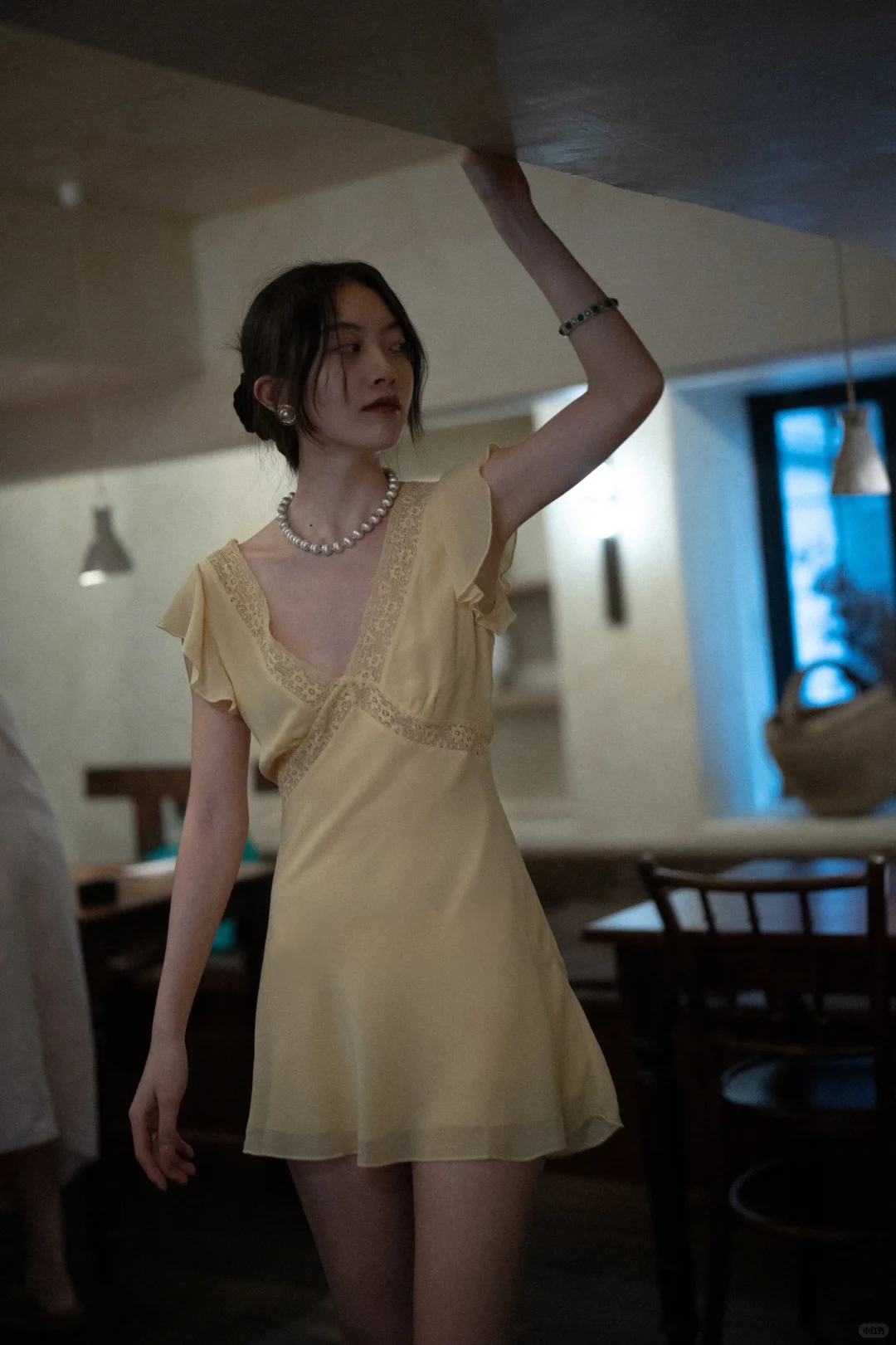 Cute Light Yellow A Line V Neck Chiffon Short Homecoming Dress Outfits DP4536