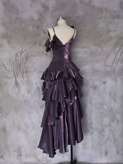 Dark Purple Asymmetrical Layered Ruffles Evening Gown Prom Dress Outfits DP666