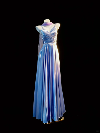 Simple Vintage A Line Spaghetti Strap Pleated Satin Prom Dress Evening Dress DP4730