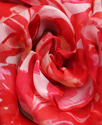 Red Print Floral A Line Spaghetti Strap Layered Chiffon Short Homecoming Dress Vacation Dresses DP3643