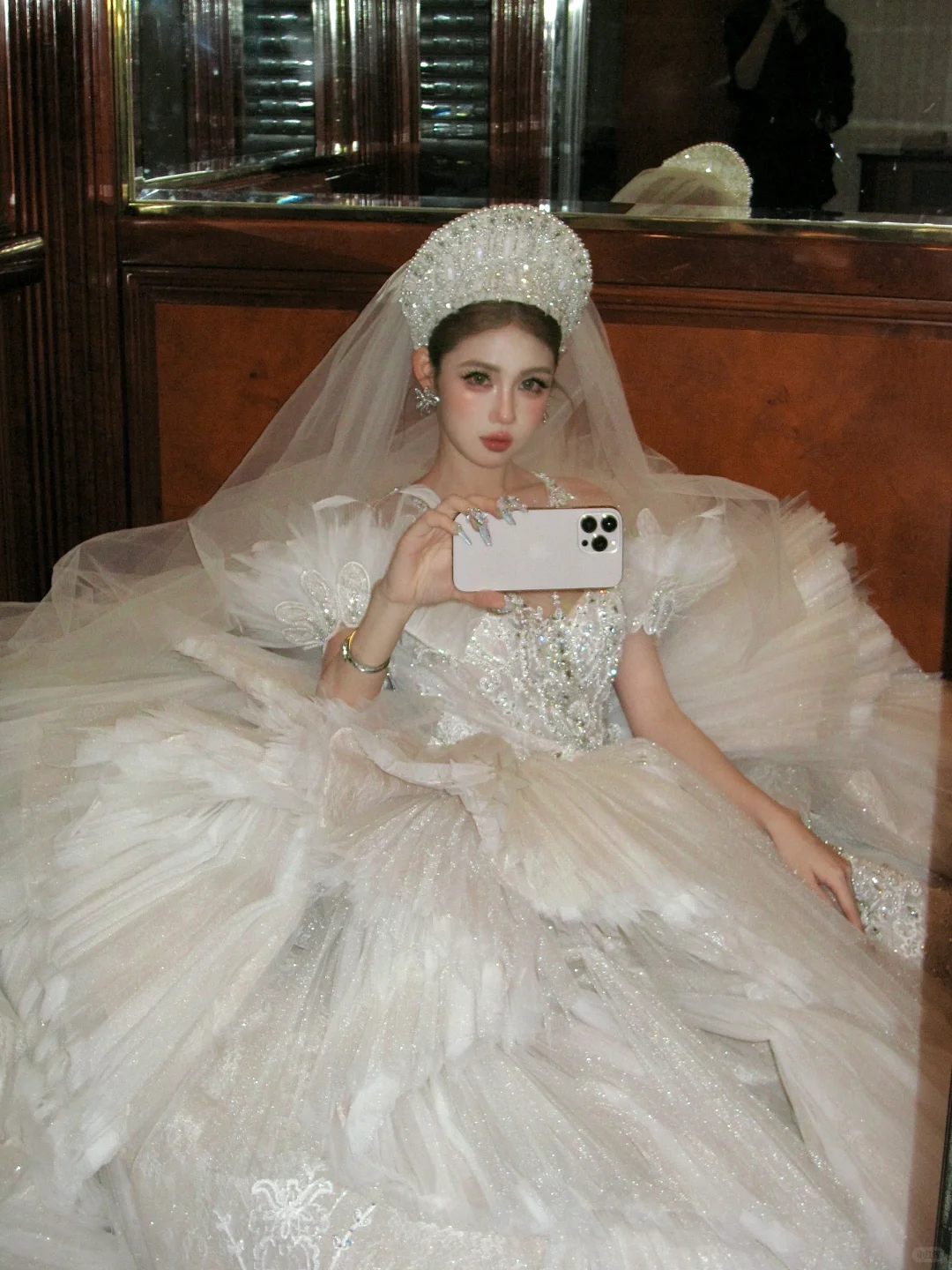 Exquisite Ball Gown Off the Shoulder Beaded Sequin White Tulle Prom Dress Wedding Dress DP4243