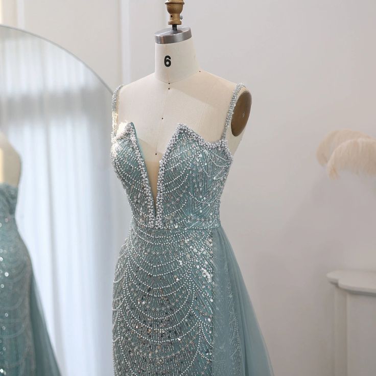 Luxury Mermaid Spaghetti Straps Long Evening Dress Prom Dress with Slit  DP960