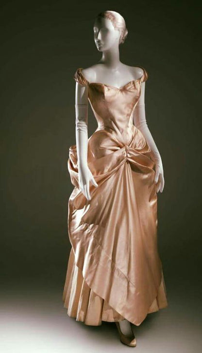 Vintage A Line Off the Shoulder Champagne Satin Long Prom Dresses Formal Evening Dress DP2382