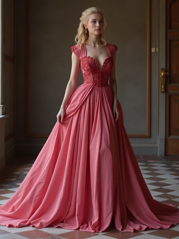 Princess Carnation Pink A Line V Neck Lace Satin Prom Dress Evening Dress Birthday Dress DP3151