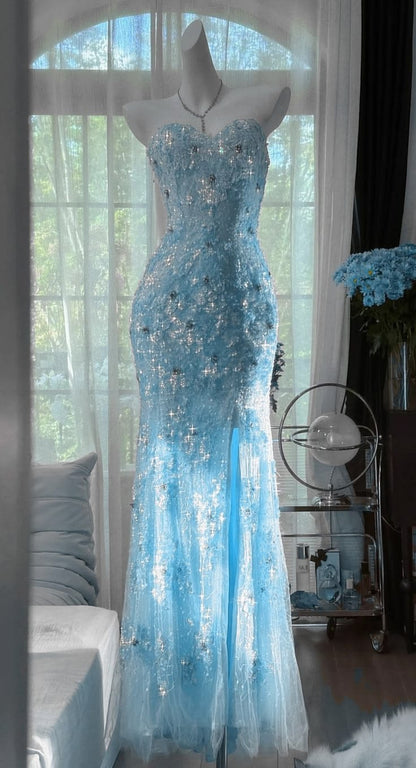 Pink Orange Mermaid Sweetheart Neck Shiny Sequin Beaded Tulle Prom Dress Evening Dress DP5746