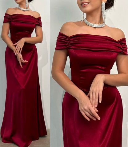 Pretty Brown Mermaid Off the Shoulder Satin Prom Dress Evening Dress Date Dress DP3466