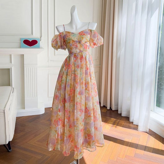 A Line Off-the-shoulder Floral Chiffon Homecoming Dress DP921