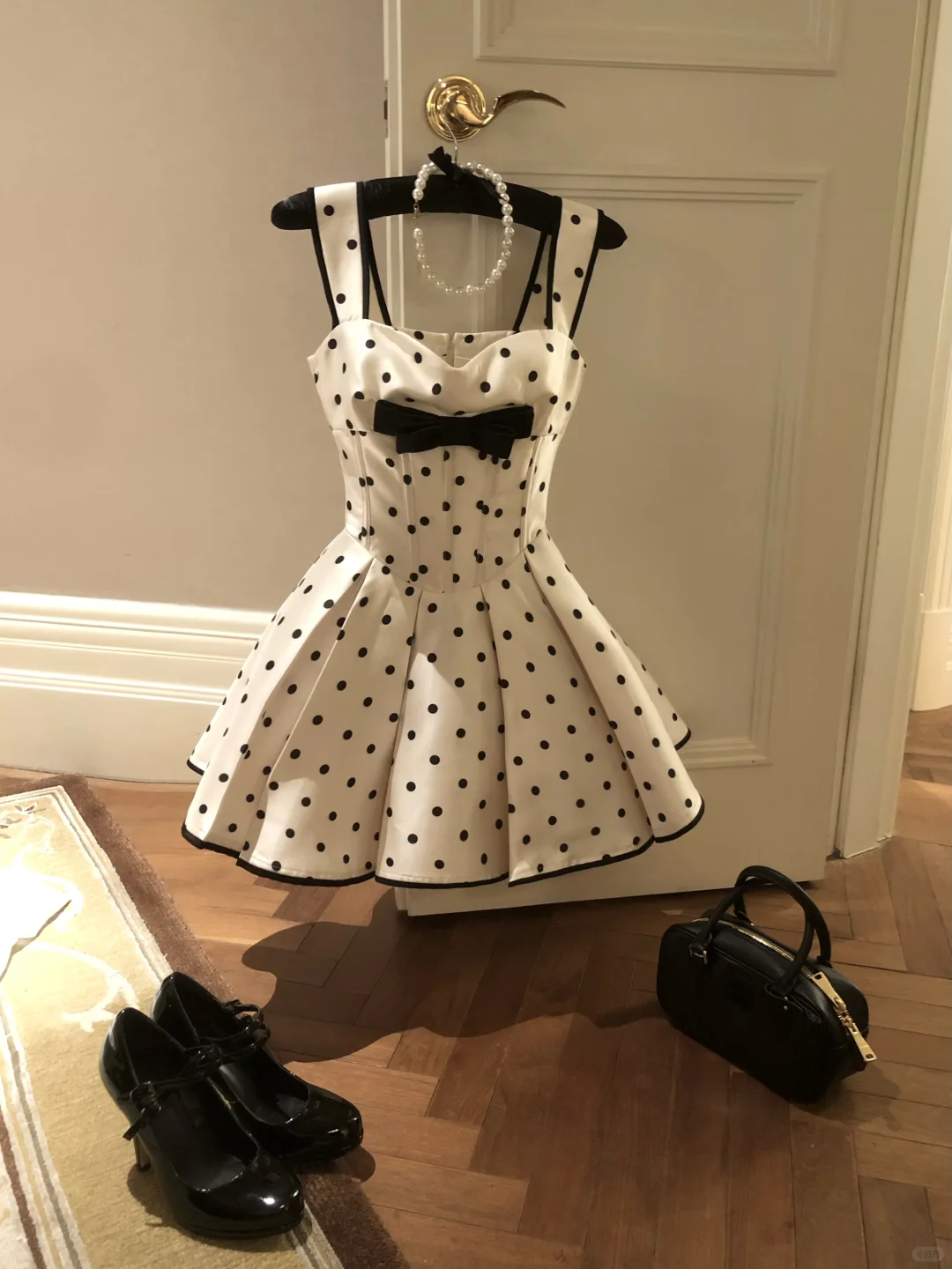 Cute A Line Spaghetti Strap Polka Dot Bow Satin Birthday Dress Cocktail Dress DP2415