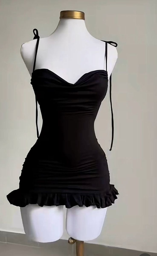 Sexy Backless Balck Ruffles Mini Prom Dress Homecoming Dress DP481