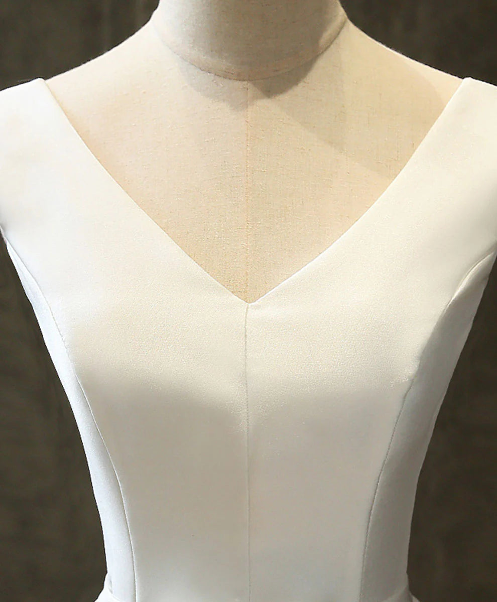 Simple A Line V Neck White Satin Short Homecoming Dress DP1056