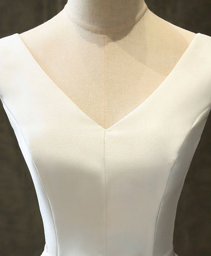 Simple A Line V Neck White Satin Short Homecoming Dress DP1056