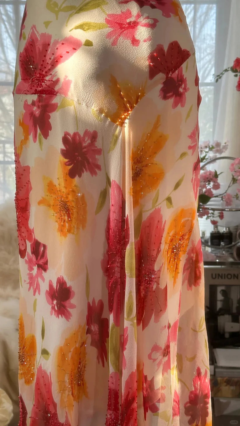 Colorful Romantic Floral Elegant Fashion Exquisite Beaded Long Chiffon Ball Dress Evening Dress Party Dress Valentine's Day Date Dress DP5080