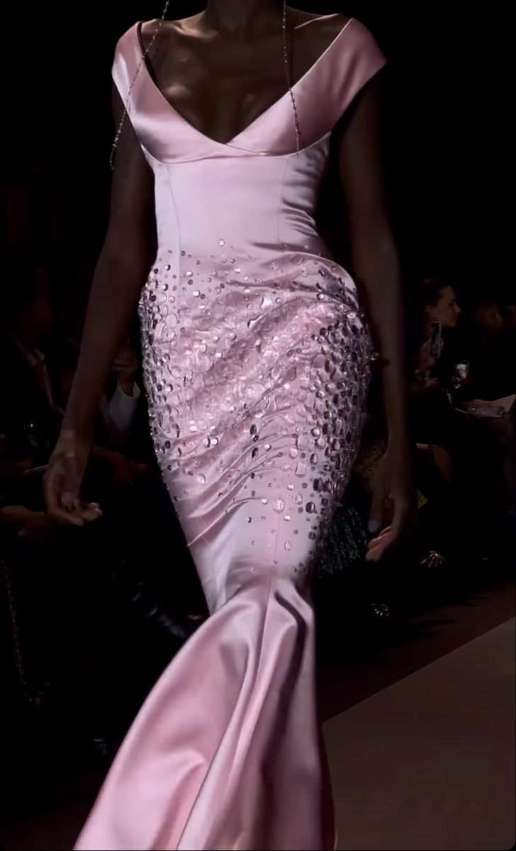 Elegant Mermaid V Neck Rhinestone Pink Satin Long Prom Dress Graduation Prom Dress DP2042
