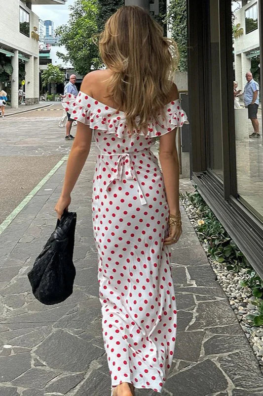 Cute Red Polka Dot A Line Chiffon Prom Dress Evening Dress DP5588