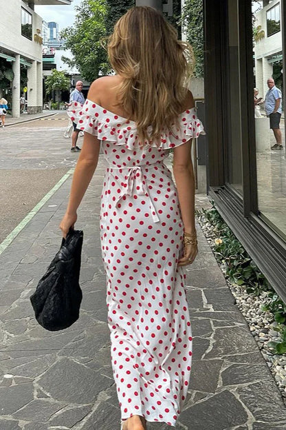 Cute Red Polka Dot A Line Chiffon Prom Dress Evening Dress DP5588