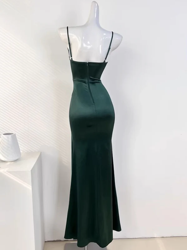 Sexy SheathSleeveless Green Satin Prom Dress DP246