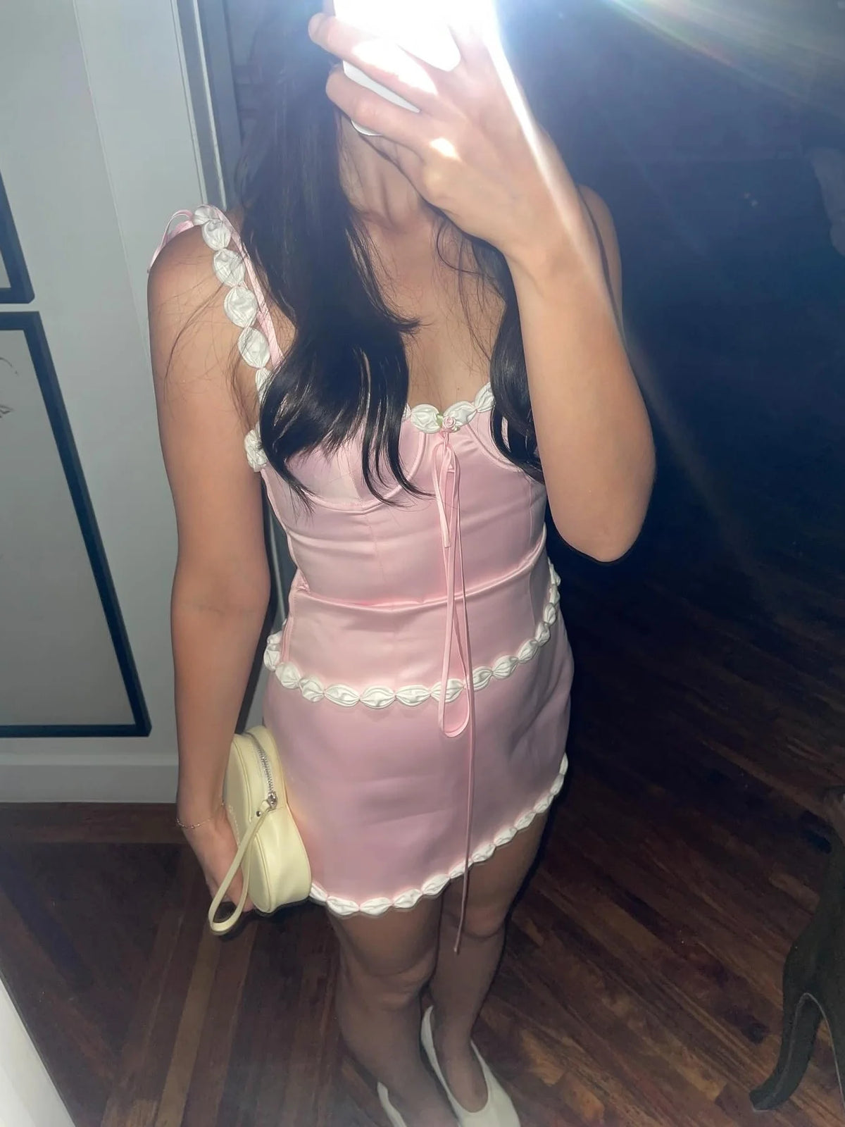 Cute Sheath Spaghetti Straps Pink Short Homecoming Dress with Appliques DP7363