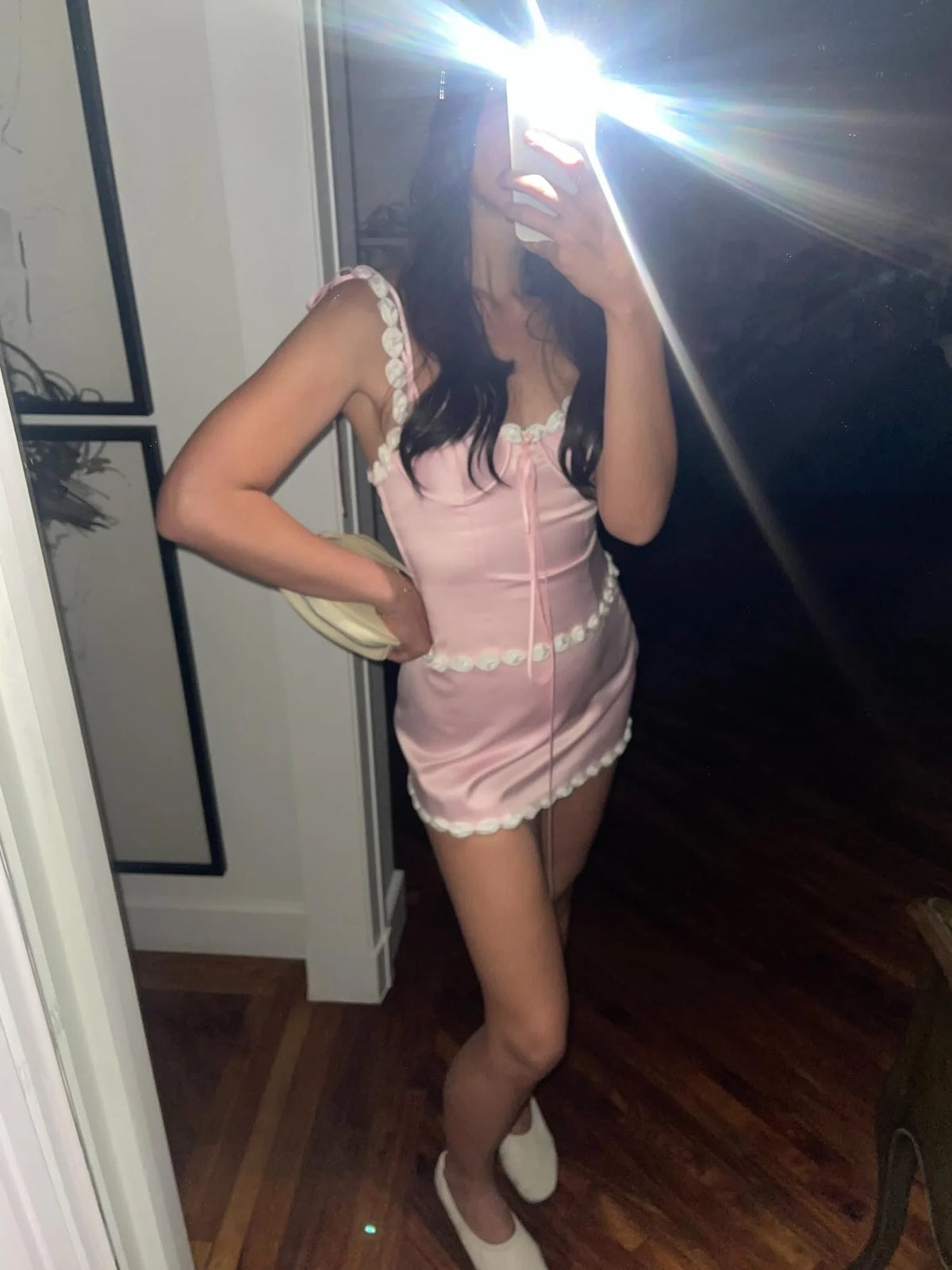 Cute Sheath Spaghetti Straps Pink Short Homecoming Dress with Appliques DP7363