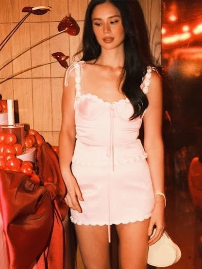 Cute Sheath Spaghetti Straps Pink Short Homecoming Dress with Appliques DP7363