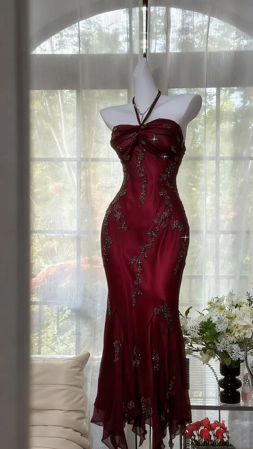 Sexy Halter Mermaid Beaded Long Prom Party Dress Evening Gown DP714