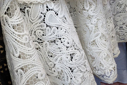 White A Line Round Neck Long Sleeve Layered Lace Prom Dress Evening Dress DP1539