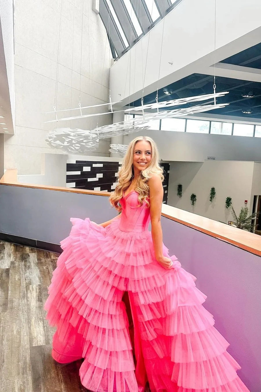Princess A Line Sweetheart Pink Long Prom Dress with Ruffles DP7740