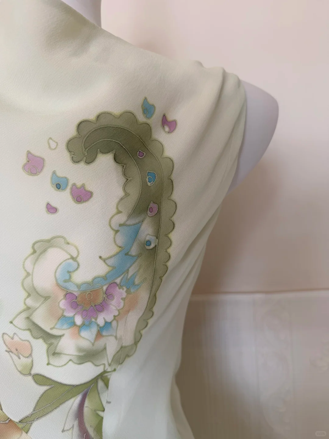 Vintage Light Green Print Floral Beaded Chiffon Prom Dress DP5172