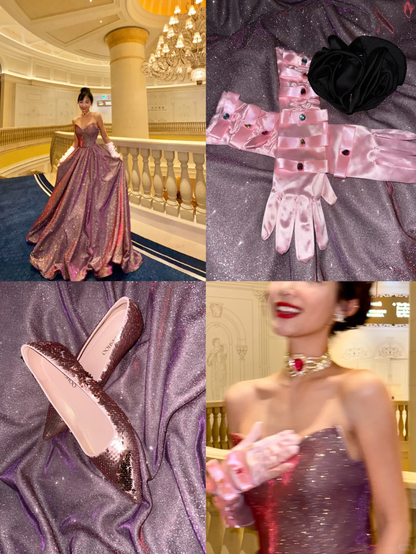 Dazzling A Line Sweetheart Neck Purple Sequin Prom Dress Party Evening Dress DP5342