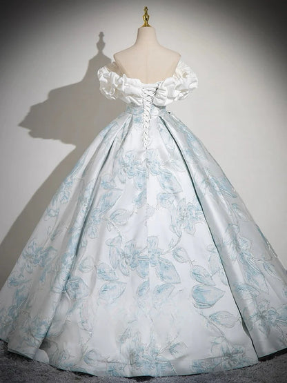 Elegant Blue A Line Off Shoulder Satin Long Prom Dress Ball Gown DP1170