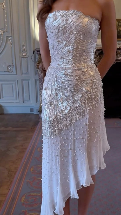 Glamorous Sheath Strapless Exquisite Beaded Sequin Chiffon Prom Dress Evening Dress DP7478