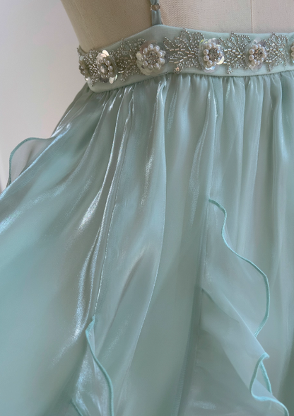 Stunning Green Two Piece A Line Beaded Tulle Chiffon Prom Dress Wedding Guest Dress DP4488