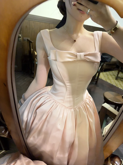 Baby Blue A Line Straps Bow Satin Homecoming Dress Birthday Dress DP2712