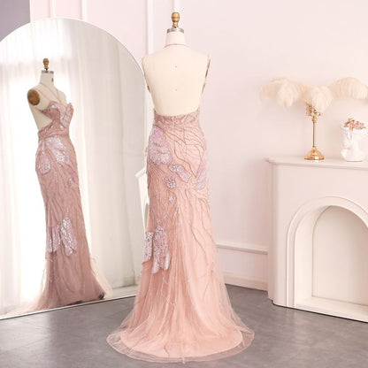 Luxury Mermaid Spaghetti Straps Beading Sequins Tulle Evening Dresses DP807