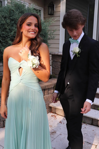 Aqua Stylish A Line Sweetheart Long Pleated Satin Prom Dress with Slit DP7723