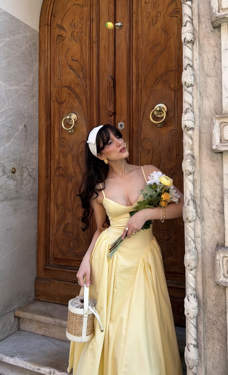 Simple Yellow A Line Spaghetti Strap Satin Long Prom Dress Outfits DP6821