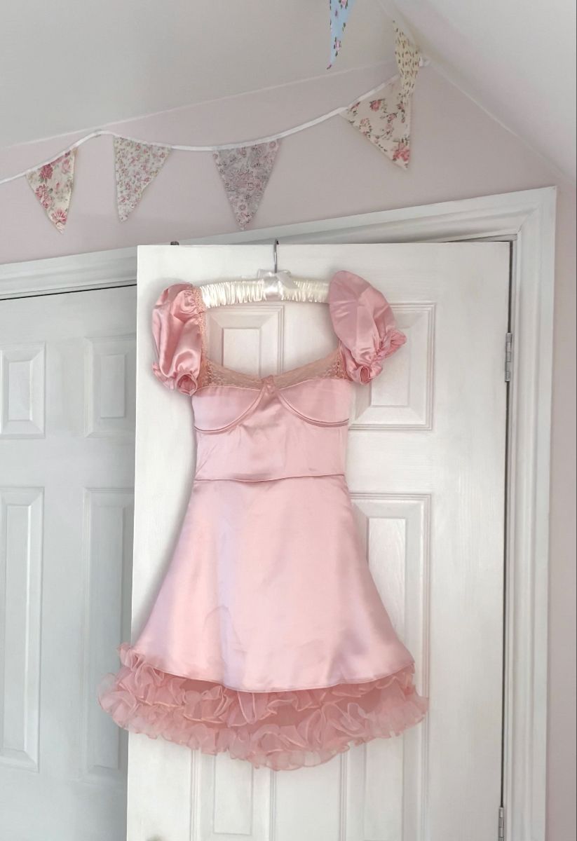 Pink A Line Puff Tulle Satin Short Homecoming Dress Birthday Dress DP3344