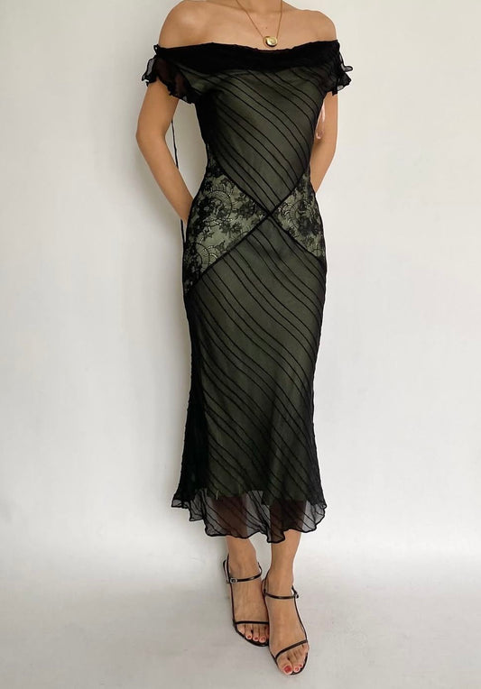 Vintage Unique Black Sheath Off the Shoulder Chiffon Prom Dress Evening Dress DP5507