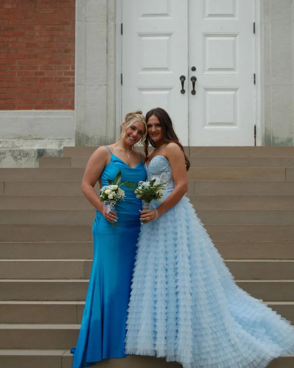 Trendy A Line Sweetheart Blue Corset Prom Dress with Appilques Ruffles DP7762