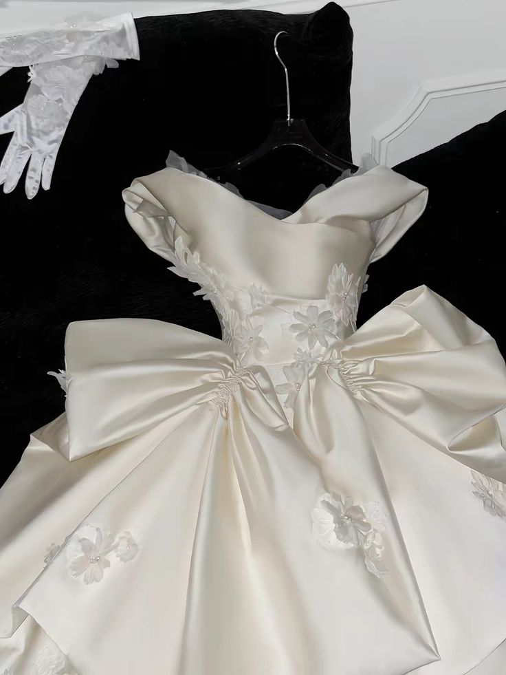 Cute A Line Off the Shoulder Appliques White Satin Long Prom Dress Wedding Dress DP2575