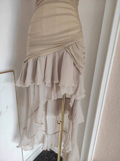 Sexy High Low Strapless Ruffled Chiffon Homecoming Dress Vacation Dress DP1265