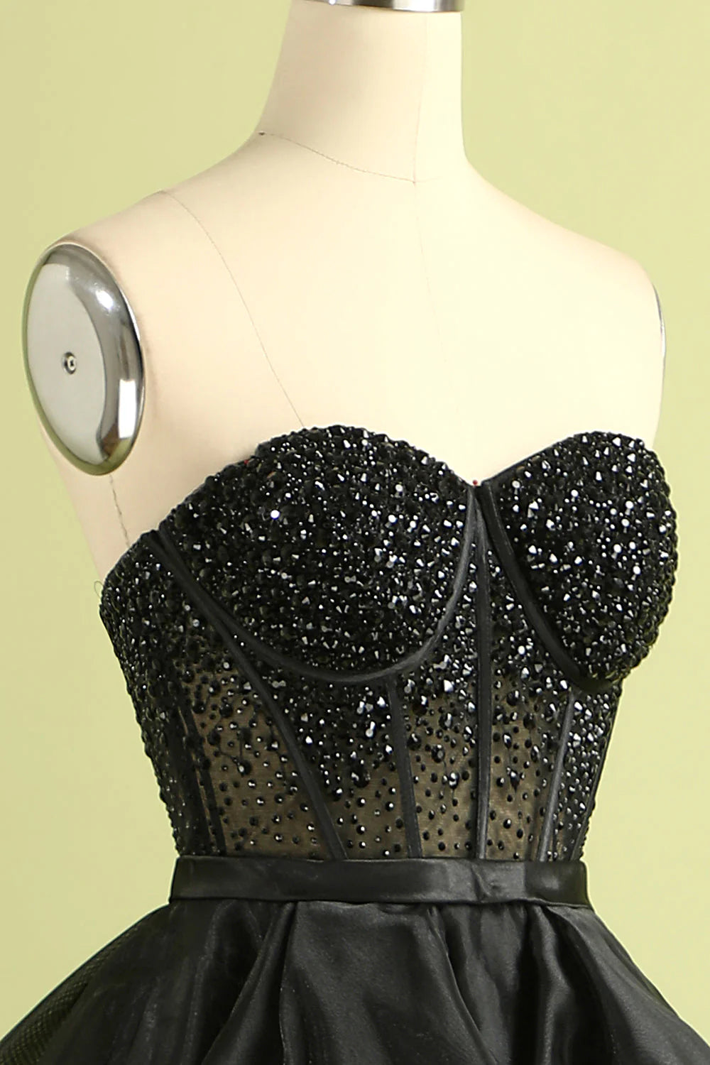 Black A Line Sweetheart Neck Beads Sequins Organza Long Prom Dress Evening Dress DP1457