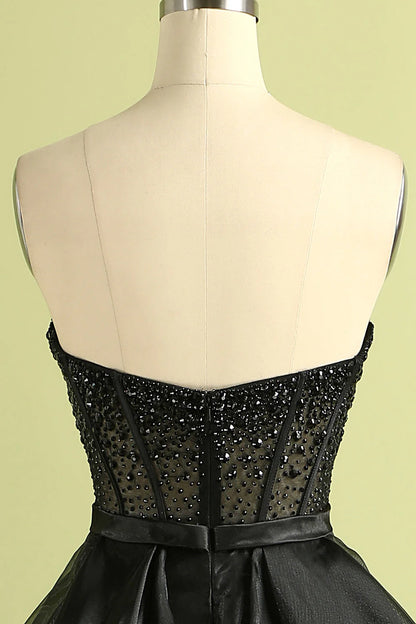 Black A Line Sweetheart Neck Beads Sequins Organza Long Prom Dress Evening Dress DP1457