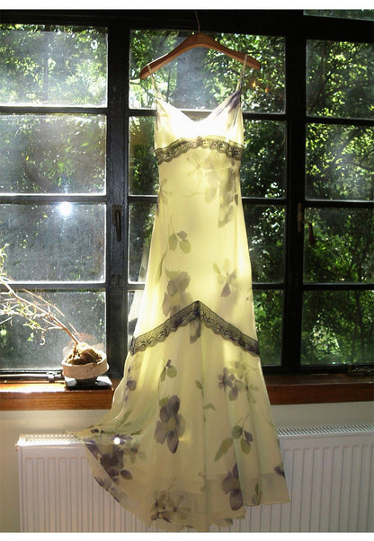 Green Mermaid Spaghetti Purple Print Floral Chiffon Prom Dress Party Dress Outfits DP3530