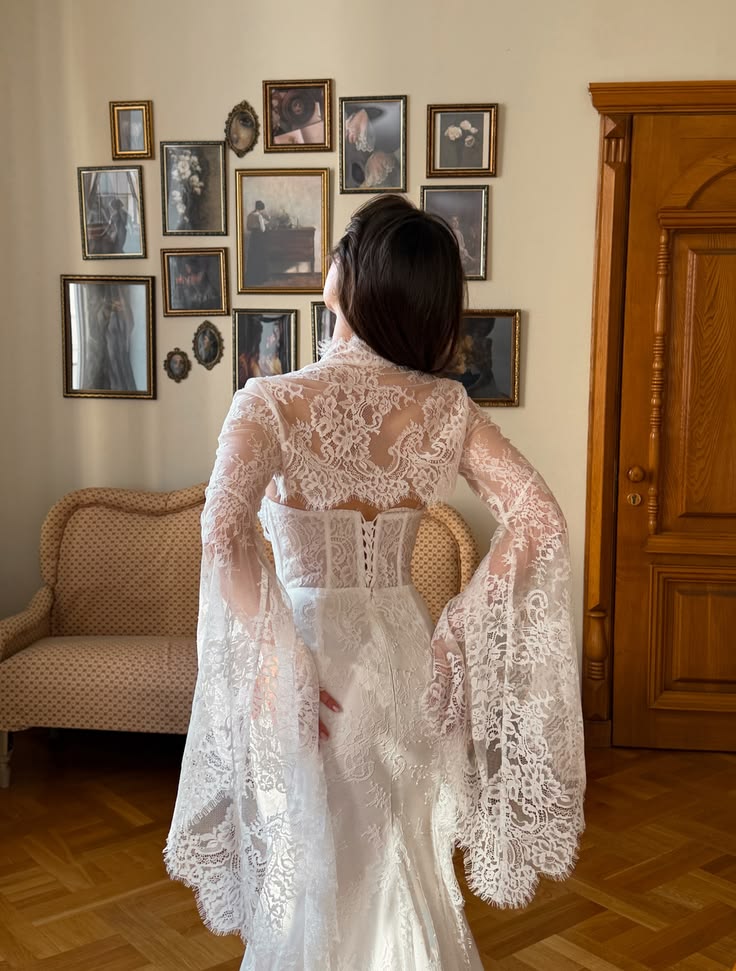 Stunning Two Piece White Sheath Long Sleeve Corset Lace Long Wedding Dress DP6729