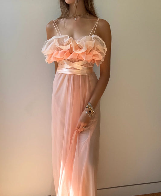 Unique Pink A Line Spaghetti Straps Chiffon Long Prom Dress Party Dress DP3747