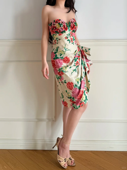 Beautiful Sequin Beaded Floral Satin Homecoming Dress DP5168