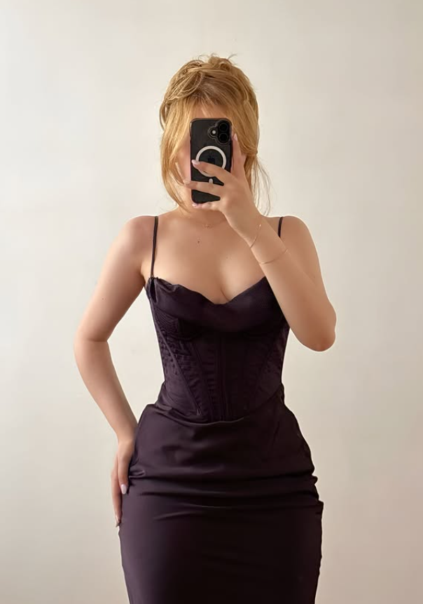 Dark Purple Sheath Spaghetti Straps Corset Satin Prom Dress Evening Dress DP6430
