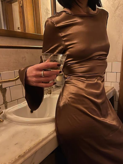 Classic White Mermaid Long Sleeve Satin Prom Dress Evening Dress DP3885